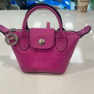 Longchamp Paris XS croco coin purse fuschia